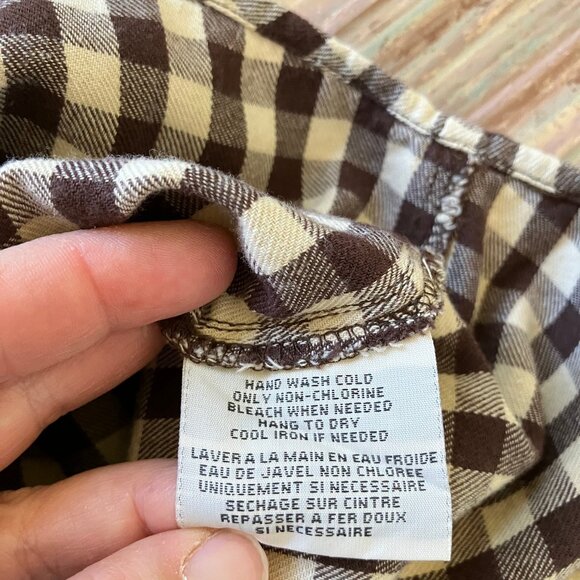 Denim & Supply Brown Plaid Short Sleeve Shirt Beaded Pocket Women's Medium Top - Picture 6 of 7